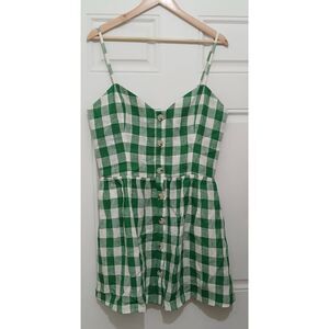 Reformation women Sz 12 buffalo plaid sun dress 100% linen green White